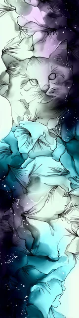 Free abstract cat art bookmarks featuring translucent white cat abstract art